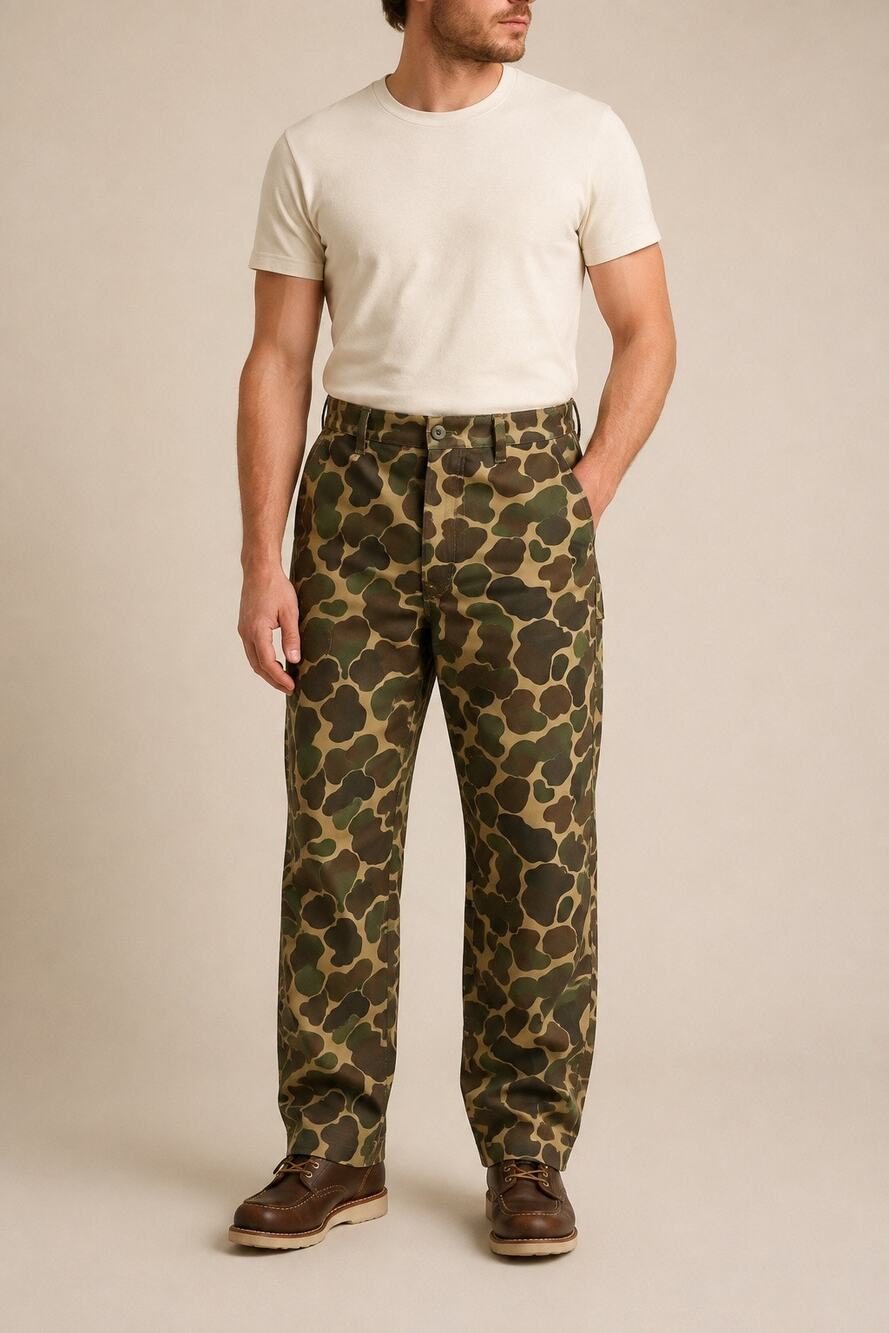 Vintage SafTbak Duck Camo Hunting Pants USA Made XL 42–44 Adjustable Waist
